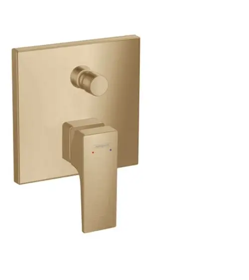 Hansgrohe Einhebel-Wannenmischer mit Unterputzkonstruktion und Hebelgriff in Brushed Bronze. Das Design ist schlicht mit einem quadratischen Montageblech.